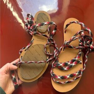 Balenciaga Red and Black Patterned Sandals